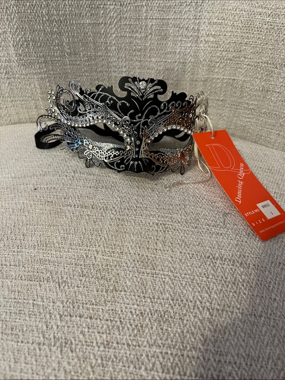 Dancing Queen Black and Silver Filigree Masquerade Mask with Rhinestones